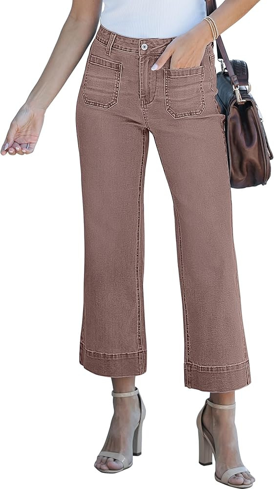 luvamia Wide Leg Jeans for Women Trendy High Waisted Flare Jeans Cropped Denim Pants Stretchy Bag... | Amazon (US)