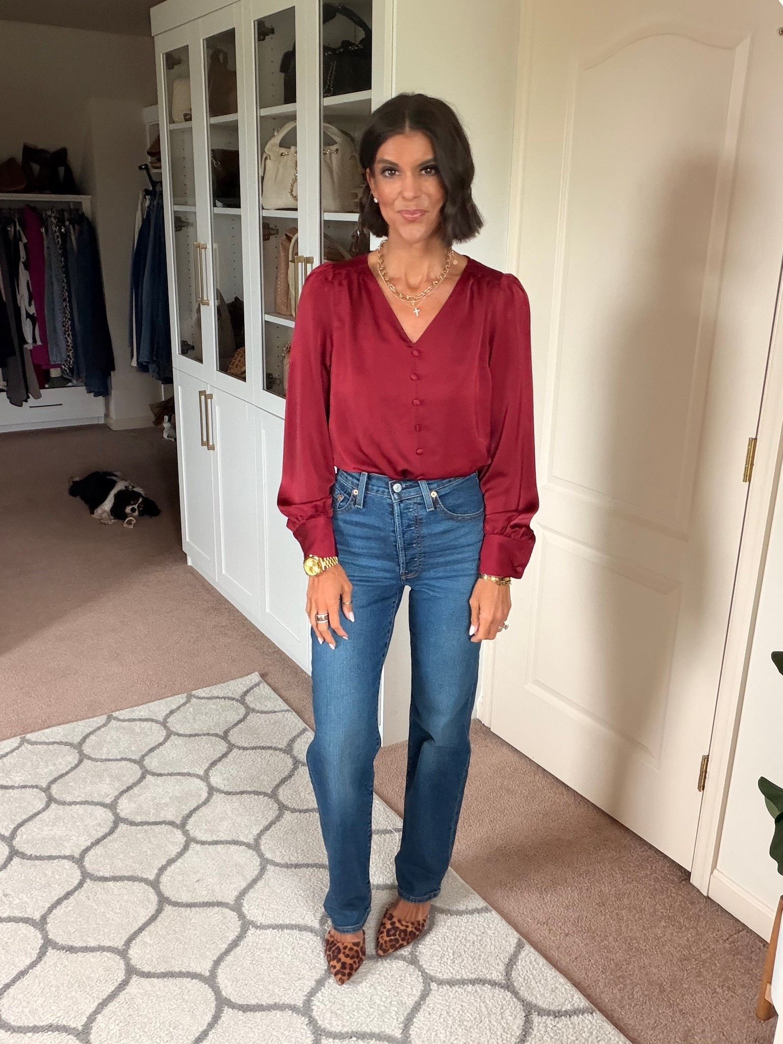 Size 24 in jeans, size small in blouse