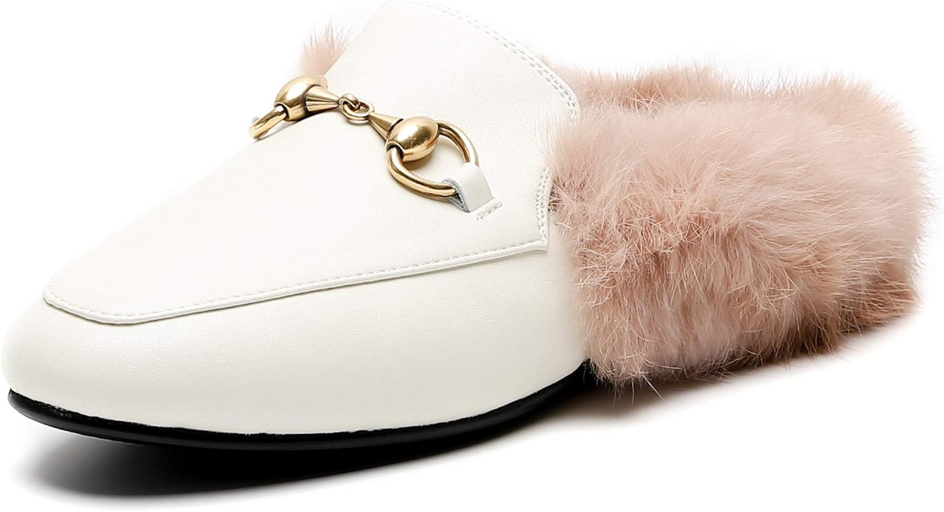 Comfity Mules for Women, Womens Leather Slip On Mule Flats Embroidery Loafers Backless Rabbit Hai... | Amazon (US)