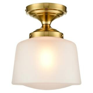 13.78 in. 1-Light Gold Flush Mount with Frosted Glass Shade and No Light Bulb Type Included (1-Pack) | The Home Depot
