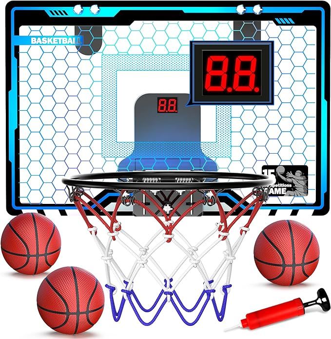 HopeRock Indoor Mini Basketball Hoop for Kids, Basketball Hoops Over The Door with LED Lighting, ... | Amazon (US)