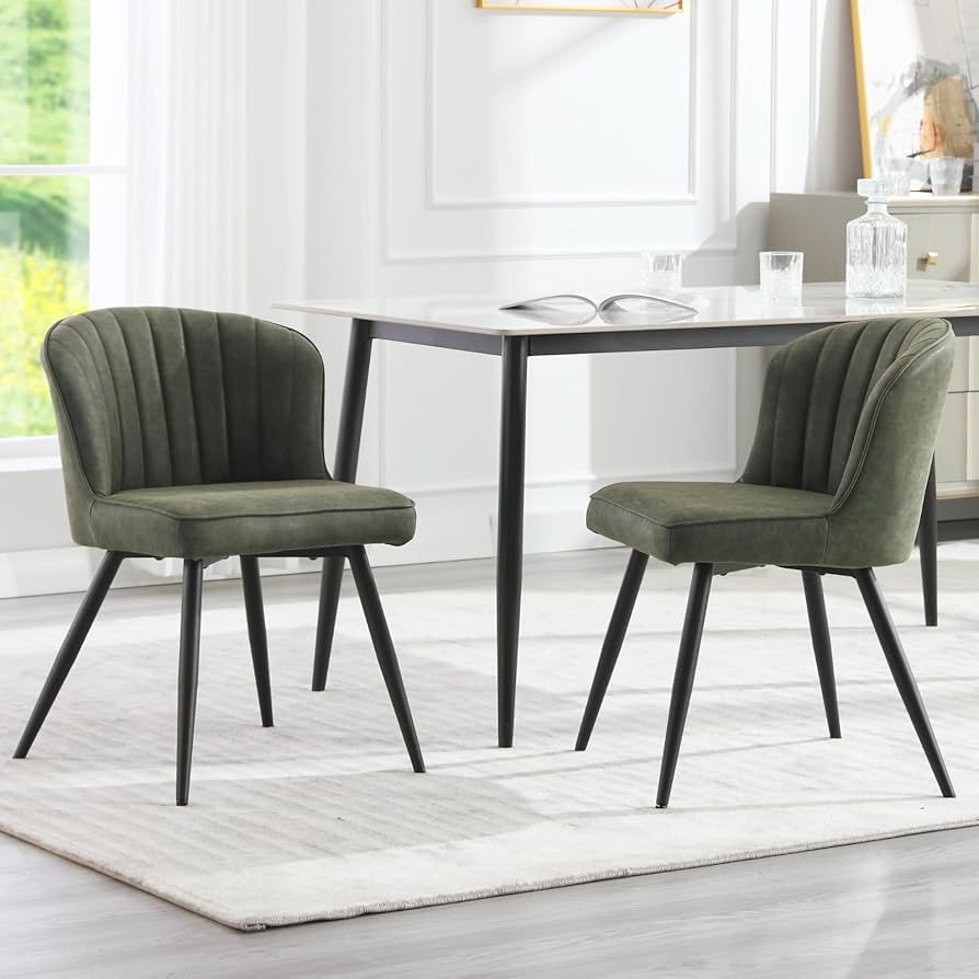 Green Leather Dining Chairs Set of 2 Mid Century Modern Dining Room Chairs with Back Upholstered ... | Amazon (US)