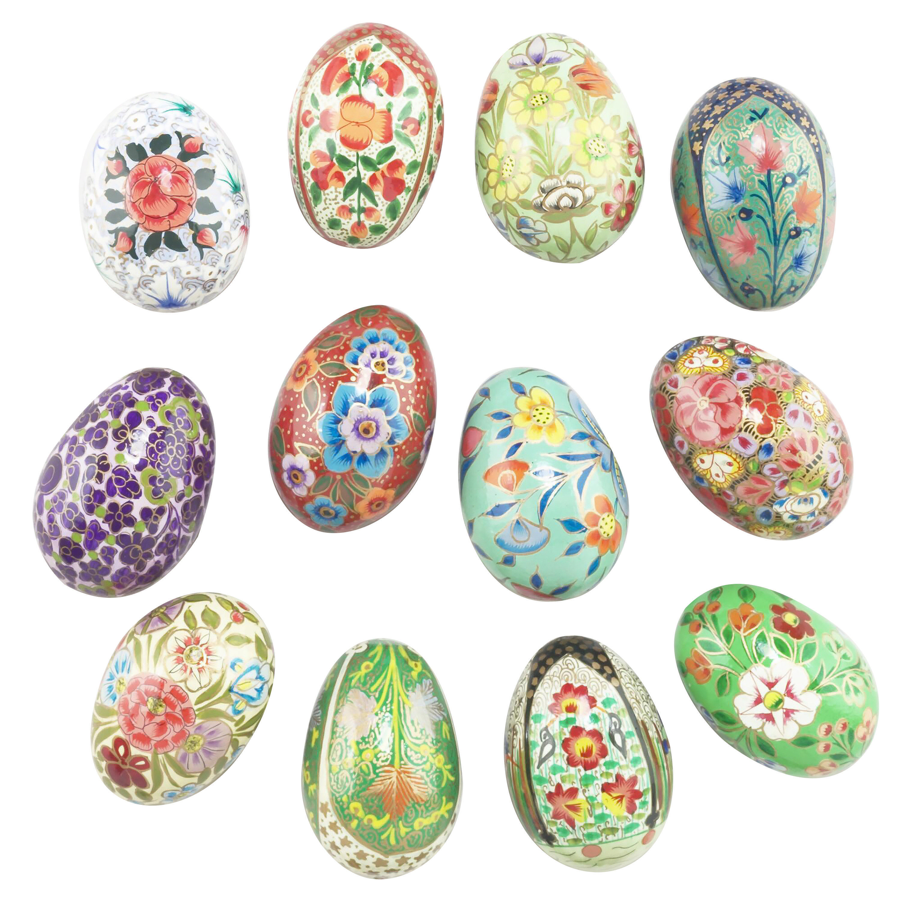 Multicolor Floral Paper Mache Eggs Set Of 12 | World Market