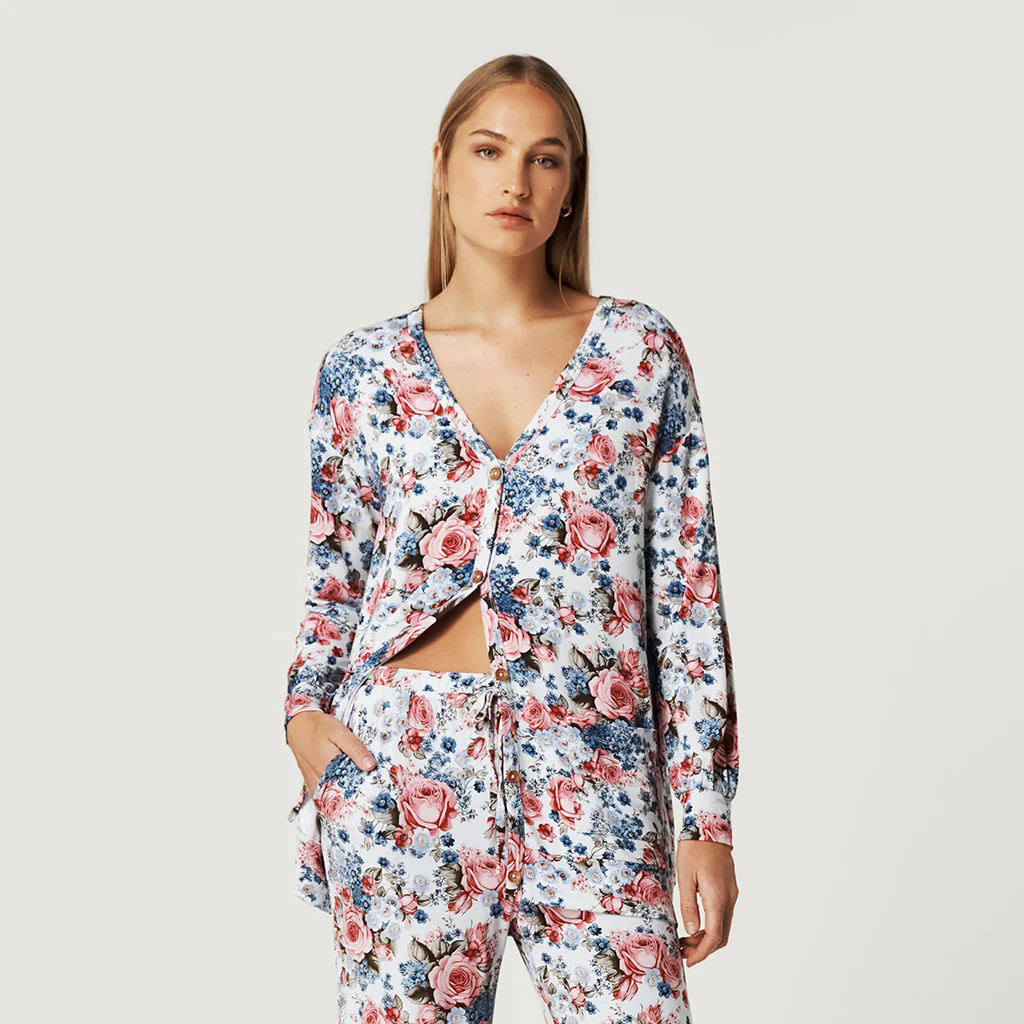 Floral Blue Women's Oversized Cardigan | Mimi | Posh Peanut