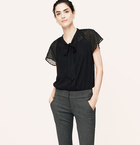 LOFT Swiss Dot Tie Neck Blouse, Black - Medium | Loft