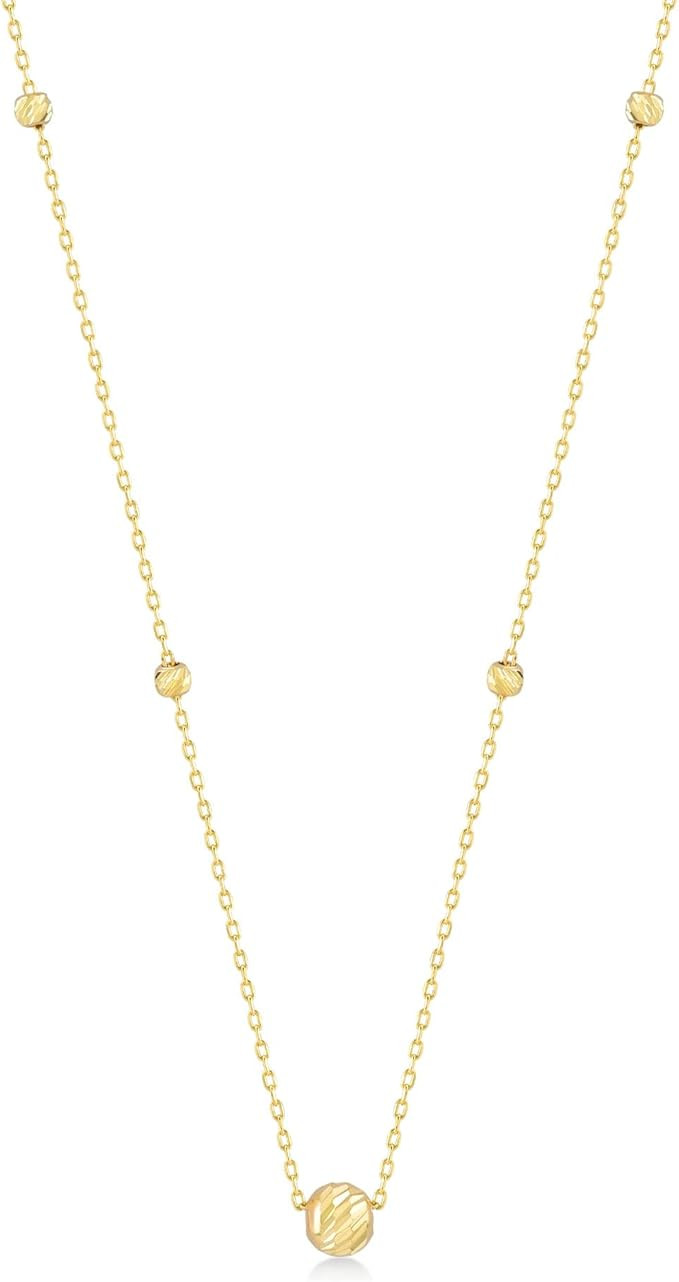 14K Real Gold Bead Station Necklaces for Women | 14K Solid Gold Ball Bead Pendant Necklace | 14K ... | Amazon (US)