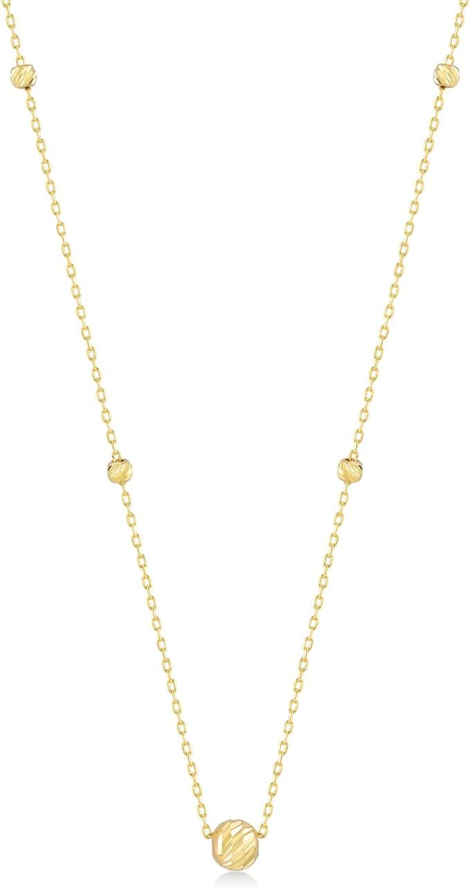 14K Real Gold Bead Station Necklaces for Women | 14K Solid Gold Ball Bead Pendant Necklace | 14K ... | Amazon (US)