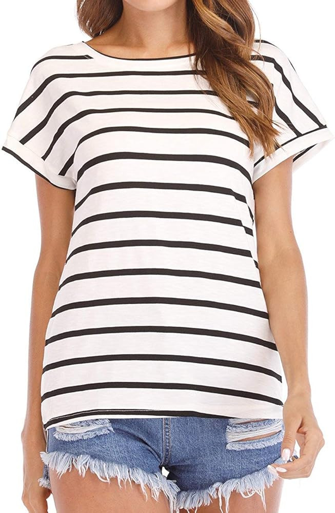 Haola Women's Striped Tops Summer Casual Round Neck Short Sleeve Blouse T-Shirt | Amazon (US)