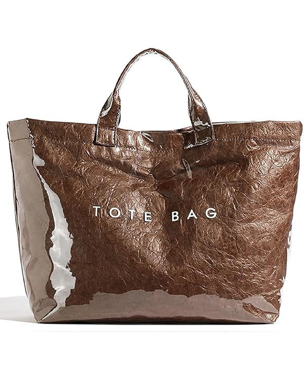 MINGRI Large Tote Bags for Women PVC Clear Totes Bag Plastic Carry All Bag Kraft Paper Shoulder H... | Amazon (US)
