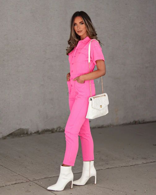 Whitley Cotton Blend Pocketed Jumpsuit - Hot Pink | VICI Collection