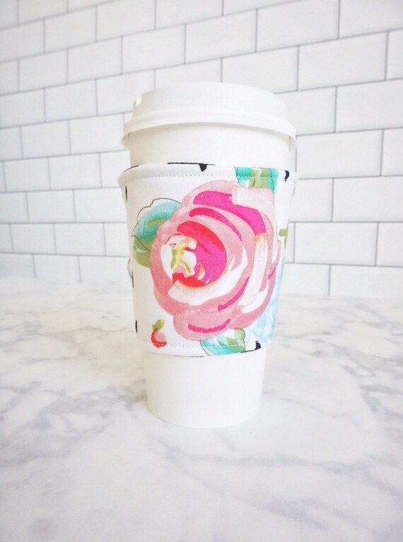 Reusable Coffee Sleeve-Pink Floral Print | Etsy (US)