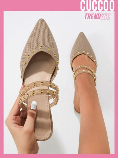 CUCCOO Trending Studded Decor Point Toe Mules | SHEIN
