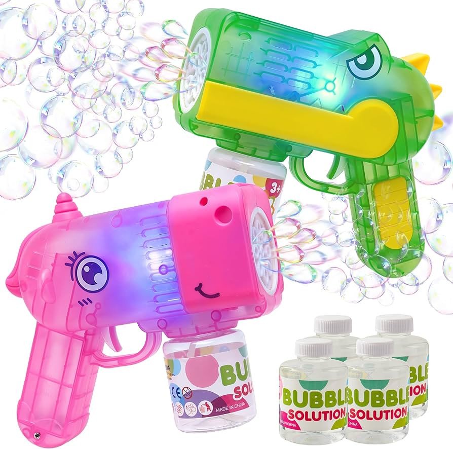 SYNCFUN 2 Bubble Guns with LED Light, 12 Holes Dinosaur & Unicorn Bubble Gun with 4 Bottle Refill... | Amazon (US)