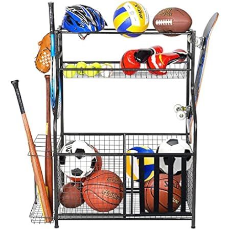 Mythinglogic Garage Storage System, Garage Organizer with Baskets and Hooks, Sports Equipment Organi | Amazon (US)
