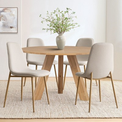 Set of 4 Upholstered Dining Room Chairs with Wood-grain Metal Legs, Modern Beige Kitchen Chairs for Dining Room or Breakfast Nook - Panipeachy | Target