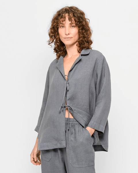 European Linen Tie Front Shirt - Slate | Target AU