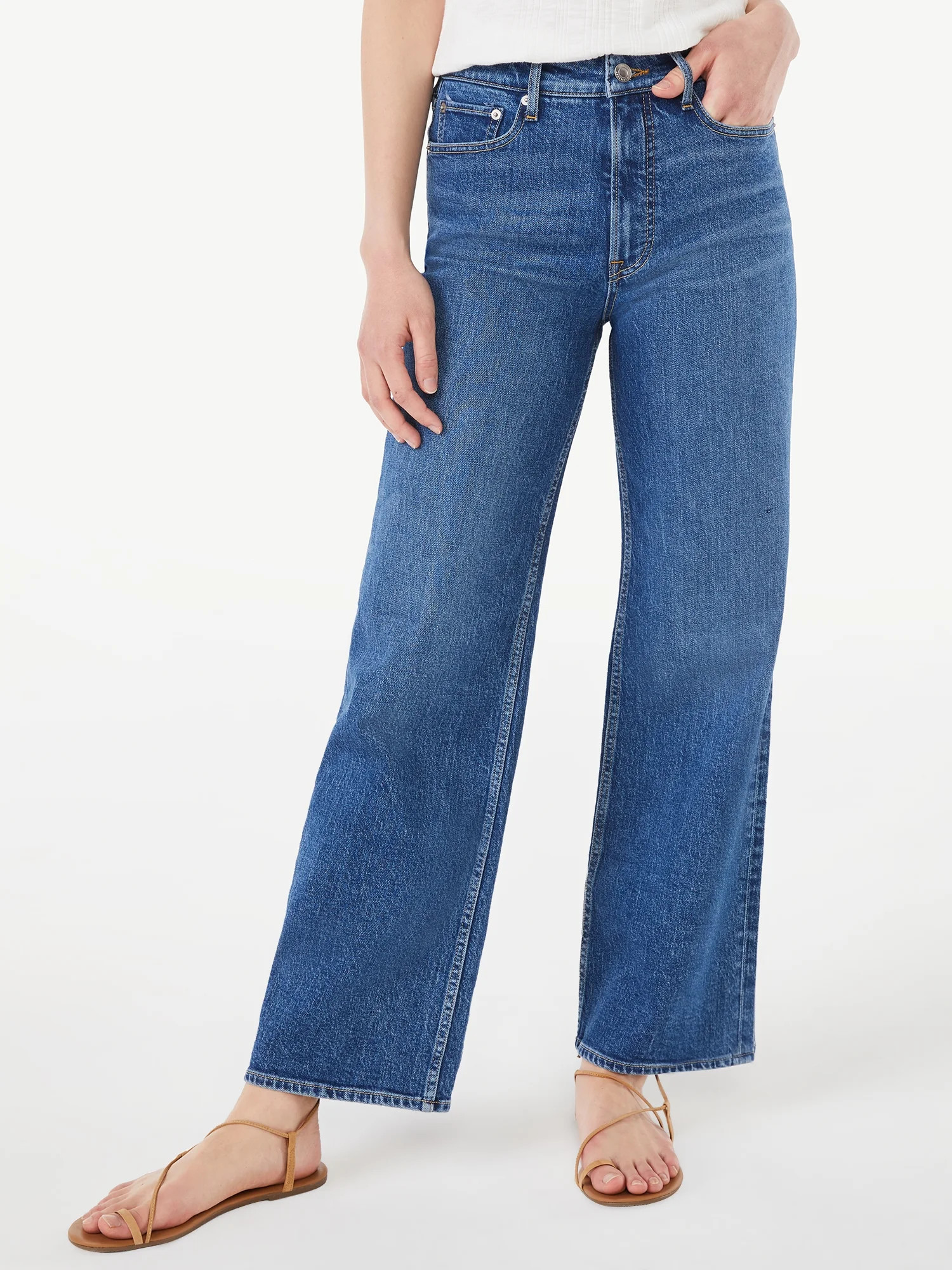 Free Assembly Women's High Rise 70's Wide Leg Straight Jeans - Walmart.com | Walmart (US)