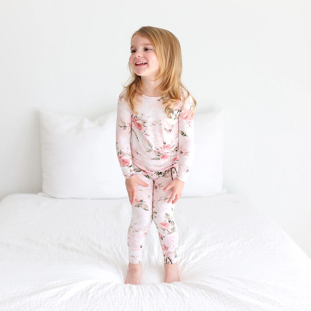 Floral Pink Toddler Girl Pajamas | Vintage Pink Rose | Posh Peanut