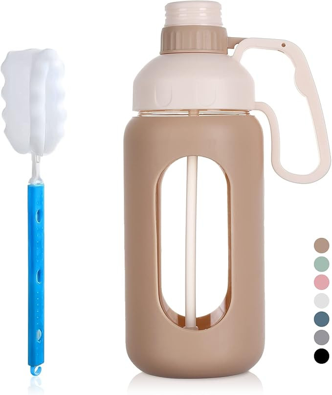 MUKOKO 42oz Glass Water Bottle with Straw, Motivational Water Bottle with Silicone Sleeves and Ha... | Amazon (US)