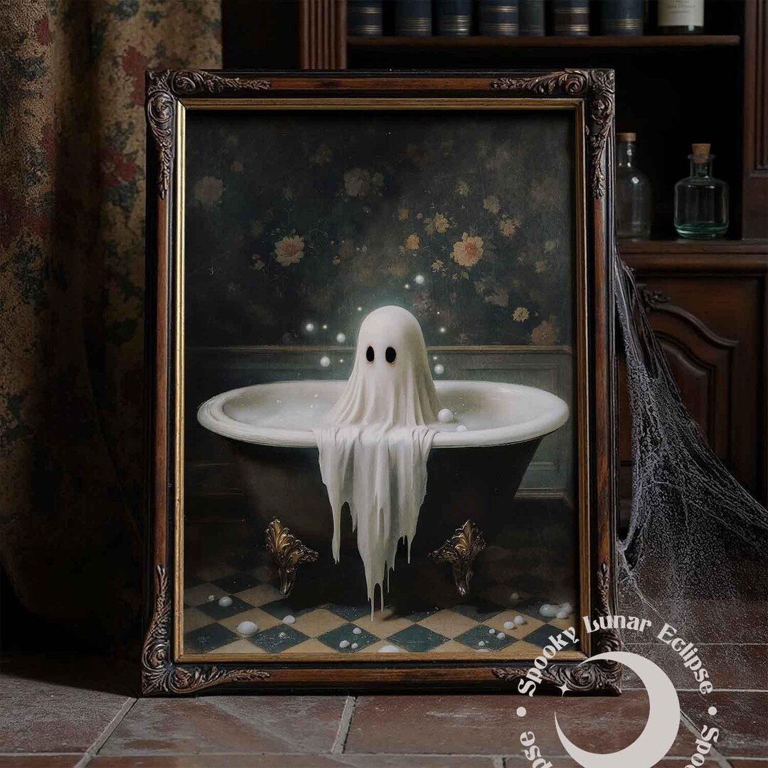Vintage Cute Ghost Print for Bathroom Dark Academia Toilet Paint Bathtub Wall Art Rustic Gothic D... | Etsy (US)