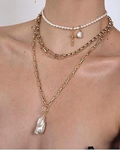 YorzAhar Big Baroque Pearl Pendant Necklace,Pearls Satellite Choker Necklace, 18K Gold Plated Pap... | Amazon (US)