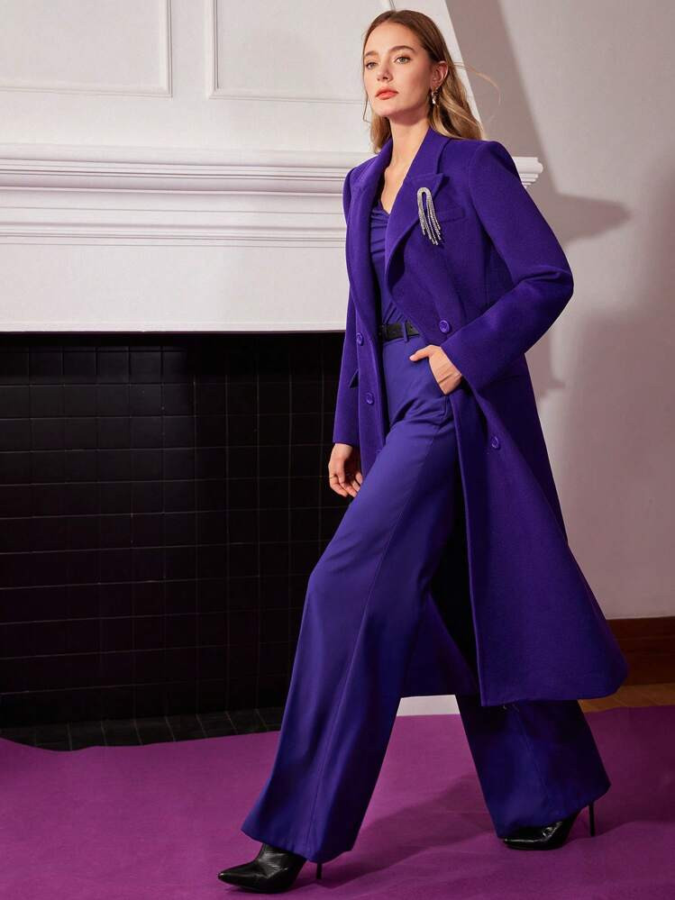 MOTF PREMIUM WOOL-BLEND RHINESTONE BROOCH COAT | SHEIN