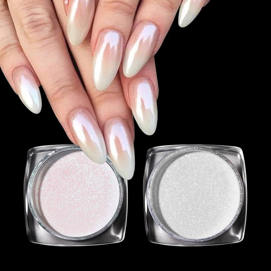 PrettyDiva Pearl Chrome Nail Powder - 2 Colors Pearl Powder Ice Transparent Aurora Chrome Nail Po... | Amazon (US)