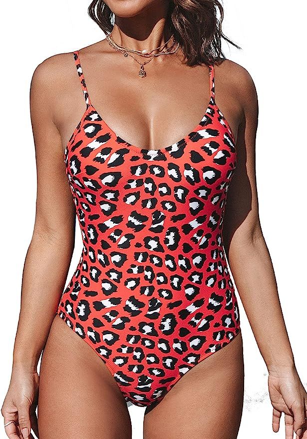 CUPSHE Women's V Neck Leopard Print One Piece Swimsuit | Amazon (US)