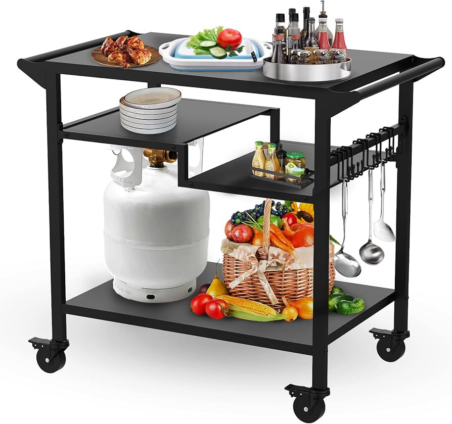 20"x 32" Three-Shelf Movable Outdoor Dining Cart Table, Multifunctional Food Prep Stand, Outdoor ... | Amazon (US)