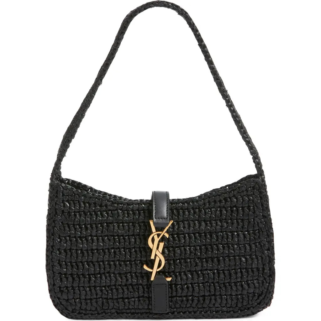 Saint Laurent Mini Le 5 À 7 Raffia Shoulder Bag in Noir at Nordstrom | Nordstrom