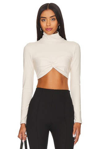 Susana Monaco Twist Mock Neck Crop Top in Blanched Almond from Revolve.com | Revolve Clothing (Global)
