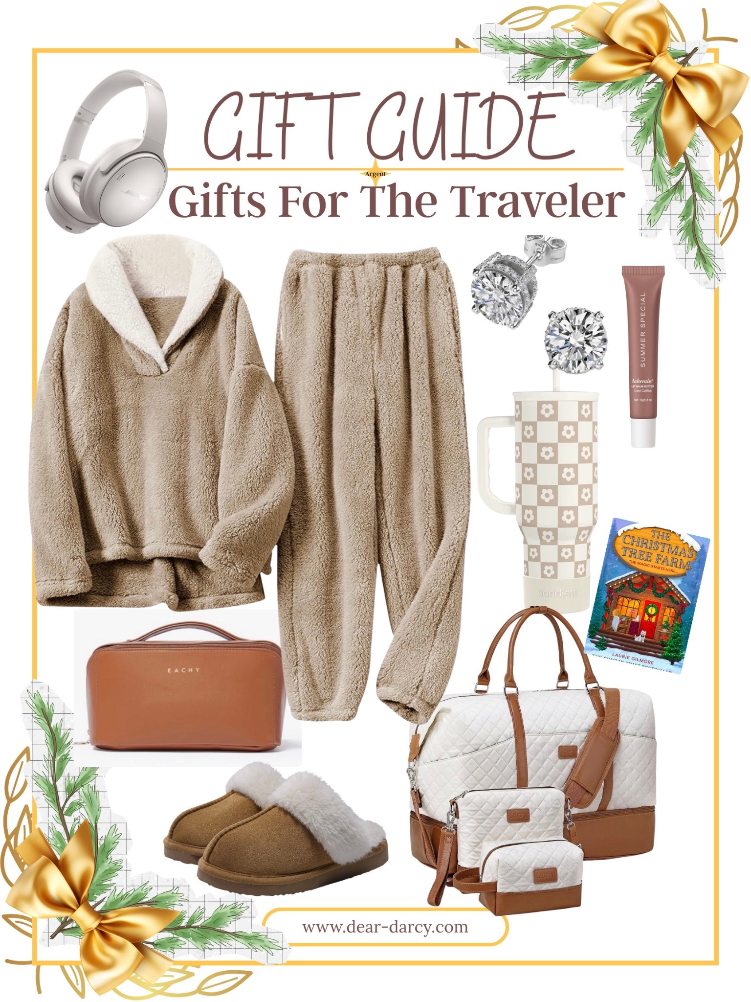 Gift guide 
For the Traveler

A cozy set , Sherpa soft collar
Fits tts and comes in several colors 

Head phones 

Large 6 carats rhinestone earring studds under $35

Summer Friday moisturizing lip balm 

A cute Christmas romance book

Checkered tumbler under $30

Travel bags and organizers

A great faux leather make up bag  that lies flat when you  open it

Sherpa lined suede slippers under $25


#LTKGiftGuide #LTKTravel #LTKFindsUnder50