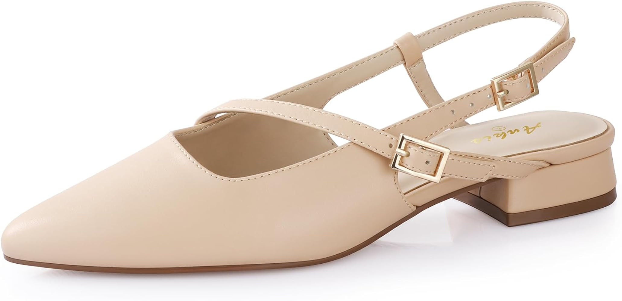 Ankis Slingback Flats for Women 1Inch Low Heels Closed Pointed Toe Ankle Strap Pumps Comfortable ... | Amazon (US)