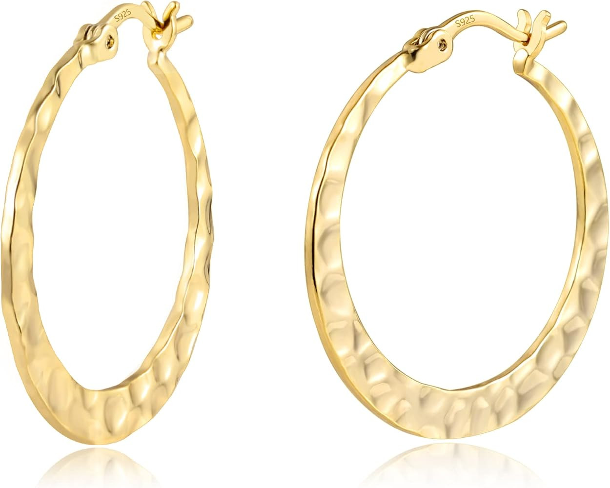 925 Sterling Silver Hammered Hoop Earrings Lightweight Large Hoops Hypoallergenic Jewelry Gift 30... | Amazon (US)