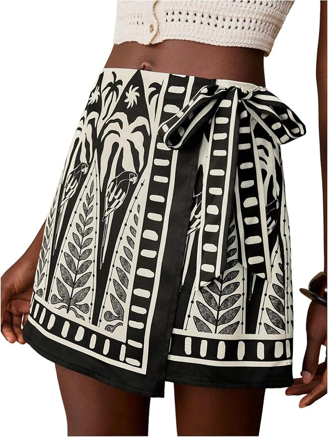 MAKEMECHIC Women's Summer Boho Wrap Mini Skirt Beach Vacation Short Skirts | Amazon (US)