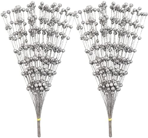 Nevperish 100PCS Artificial Glitter Berry Stem Ornaments 13.8in Decorative Christmas Picks Glittery  | Amazon (US)