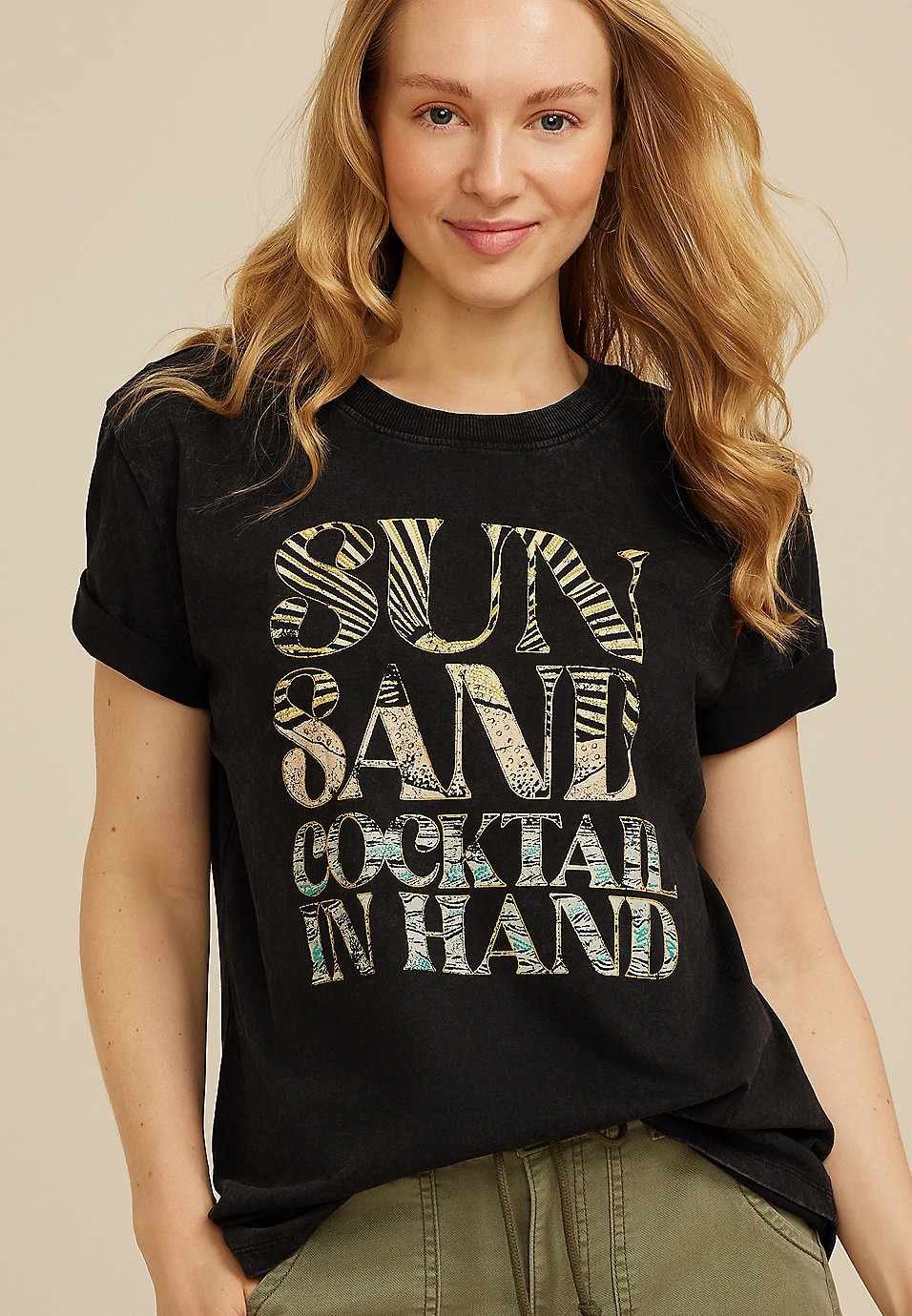 Sun Sand Cocktail In Hand Oversized Fit Graphic Tee | Maurices