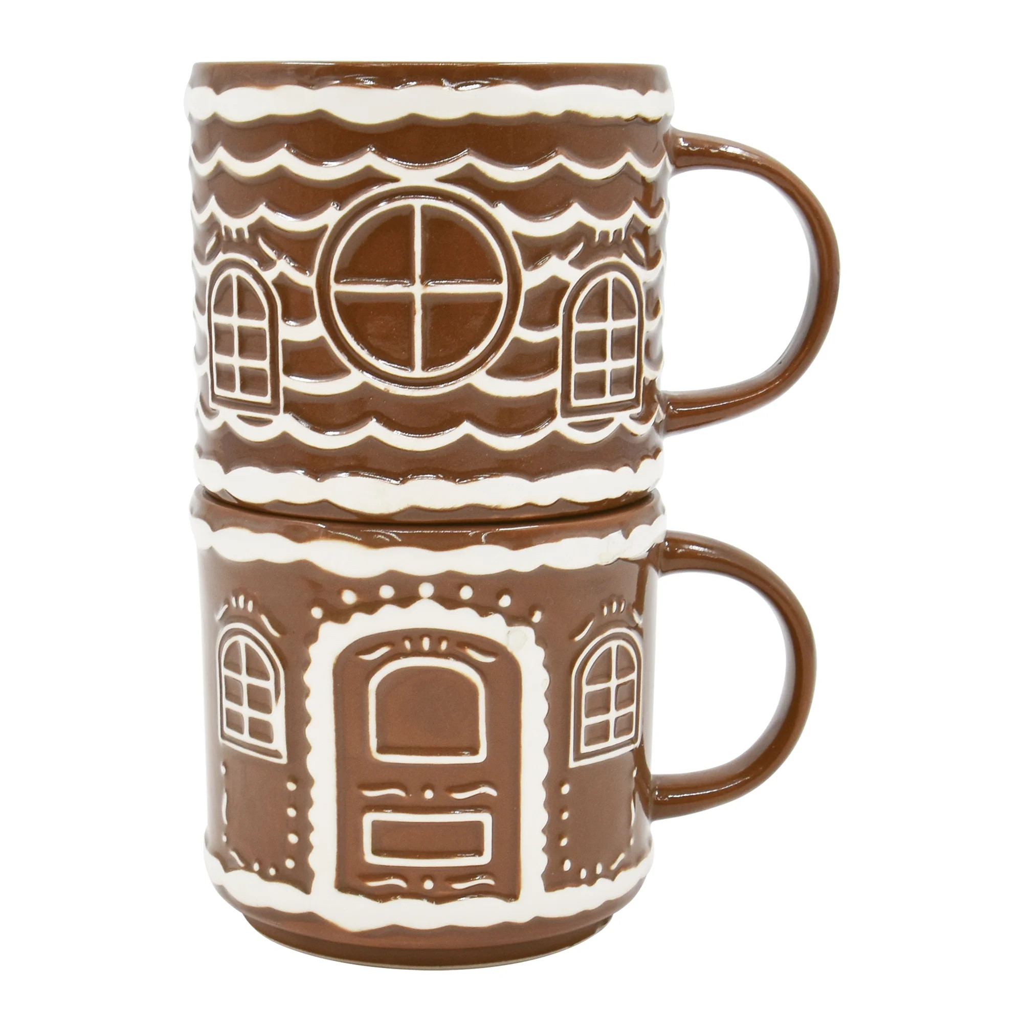 Holiday Time 2 pack Stoneware Gingerbread House Stackable Mug, Brown, Festive Drinkware | Walmart (CA)