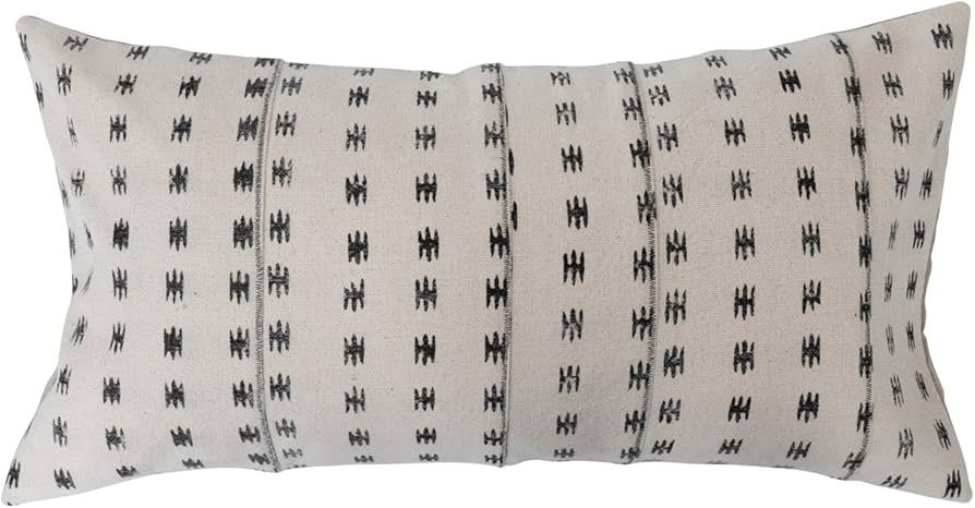 Creative Co-Op Stonewashed Cotton Pieced Lumbar Block Print Pillow, 28" L x 14" W x 2" H, Black | Amazon (US)
