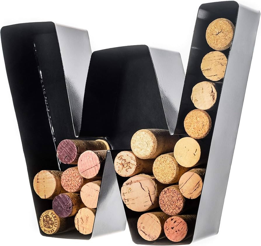 will's Metal Wine Cork Holder - Letters A to Z | Modern Housewarming Gift, Home Bar Decor Wine Gift, Wine Bar Decor, Wedding Registry Items | Large Wall Art | Wine Gifts for Women, Black Small (W) | Amazon (US)
