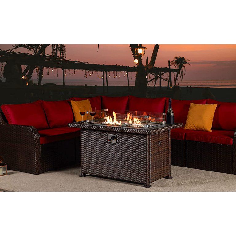 Erommy 44 Inch Outdoor Propane Fire Pit Table 50,000 BTU Gas Fire Pit Table,Wicker PE Rattan with... | Walmart (US)