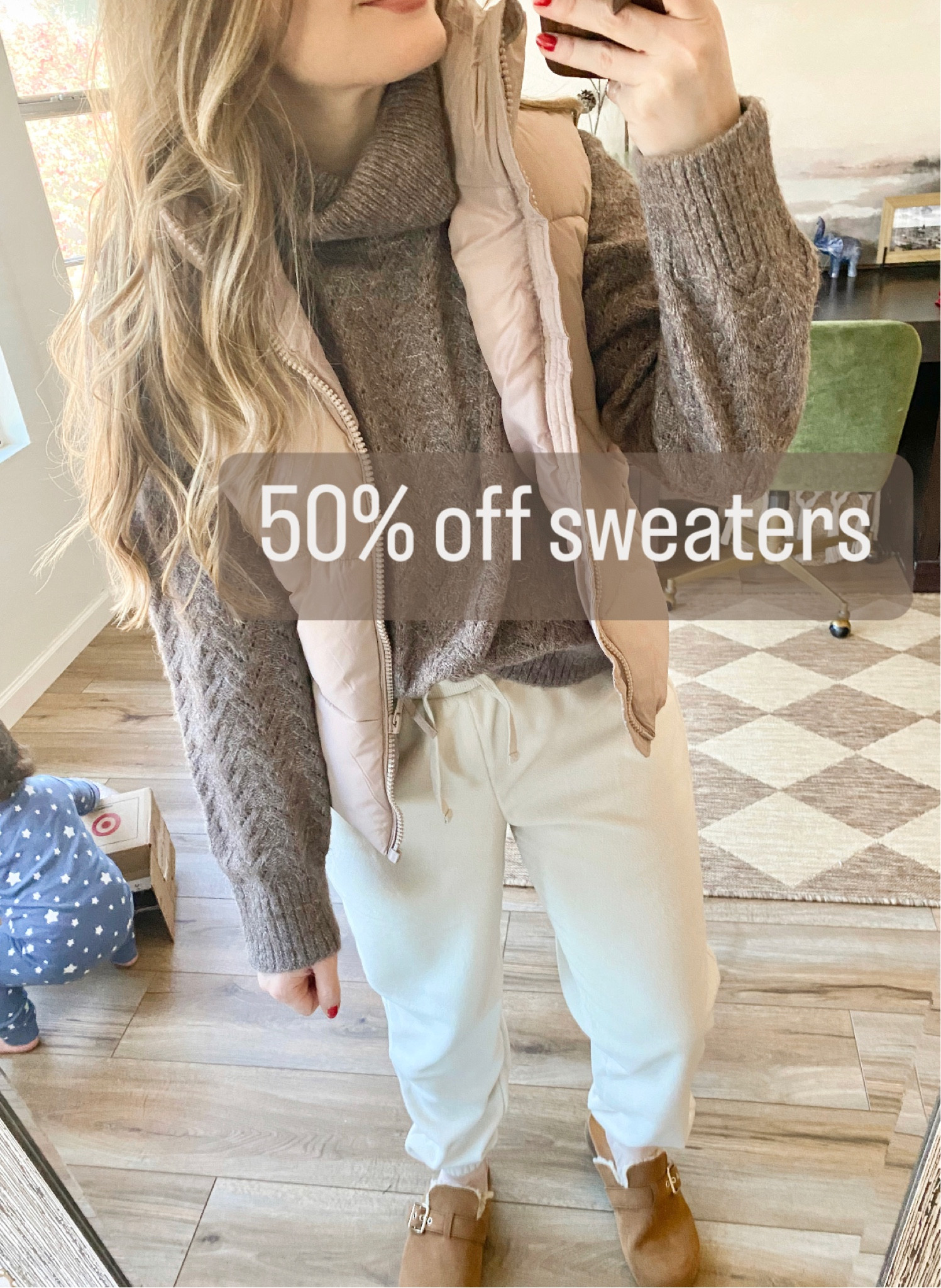 Cozy winter outfit. Joggers. Sweater. Puffer vest. 

#LTKGiftGuide #LTKHoliday #LTKSeasonal