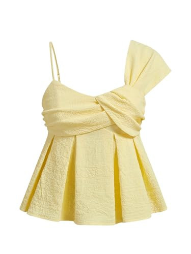 SOLY HUX Women's Summer Tops Asymmetrical Straps Ruffle Sleeveless Babydoll Top Summer Going Out Cami Top Pure Yellow Medium | Amazon (US)