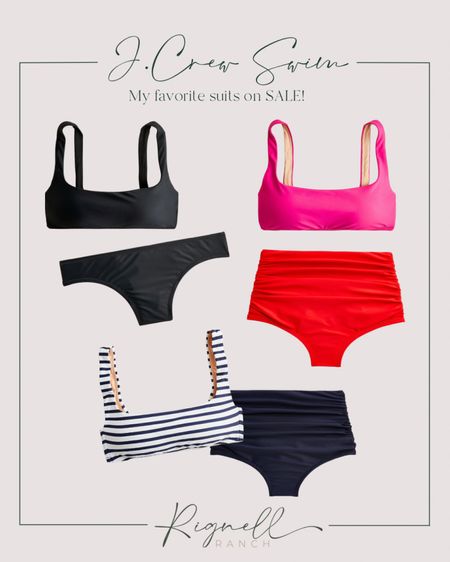 My favorite swimsuits are on MAJOR SALE! I think J.Crew has the best booty coverage of any swim bottoms! Love the rouched high waist bottom and the square neck top! Both flattering and comfy! 

#LTKstyletip #LTKsalealert #LTKswim