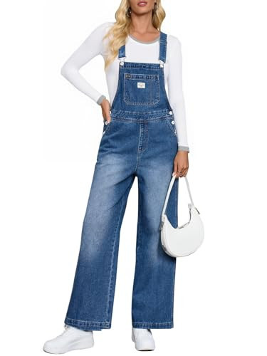Cicy Bell Women's Denim Bib Overalls Casual Adjustable Strap Wide Leg Jean Jumpsuits Loose Fit Long Rompers with Pockets | Amazon (US)