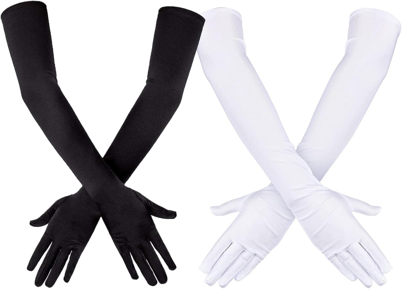 2 Pair Long Black White Opera Party Gloves for Women 1920s Stretchy Elbow Length Gloves Costumes ... | Amazon (US)