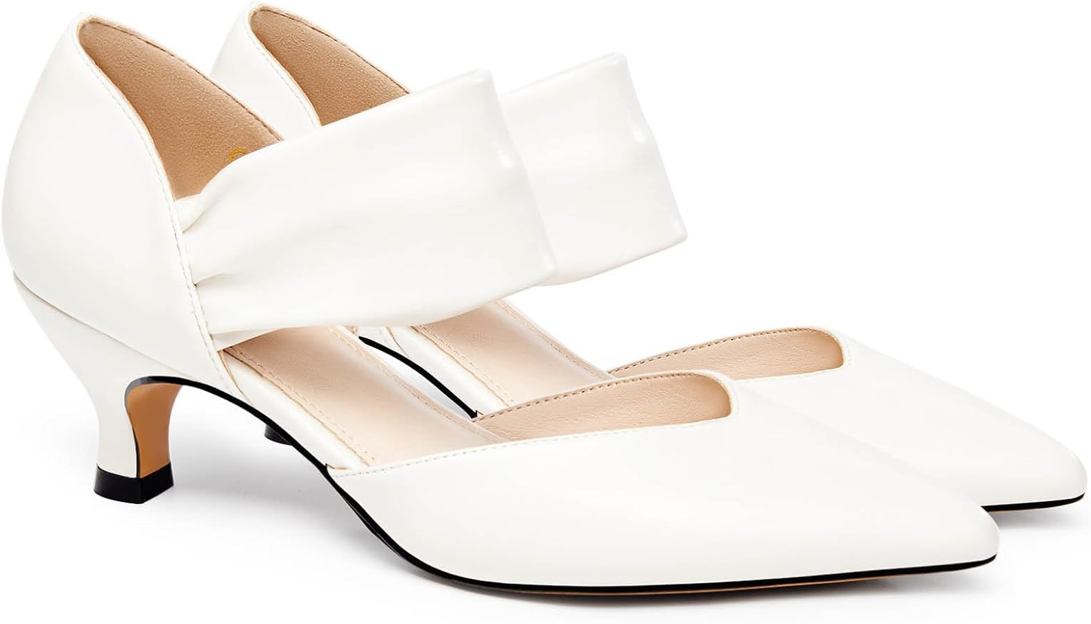 Coutgo Womens Low Kitten Heel Dress Shoes Pointed Toe Slip on Ankle Strap Cutout Elegant Party We... | Amazon (US)