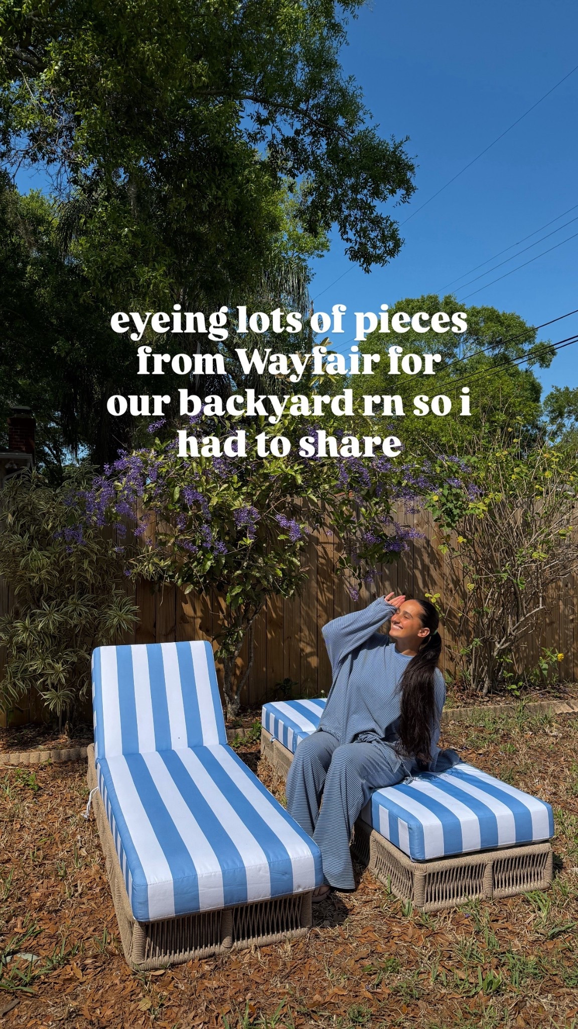 #AD if you need me, I’ll be soaking up the sun in our new backyard. 🥹💙 All from @Wayfair!#wishyouwerehere, #outdoor, #Wayfair, #WayfairPartner