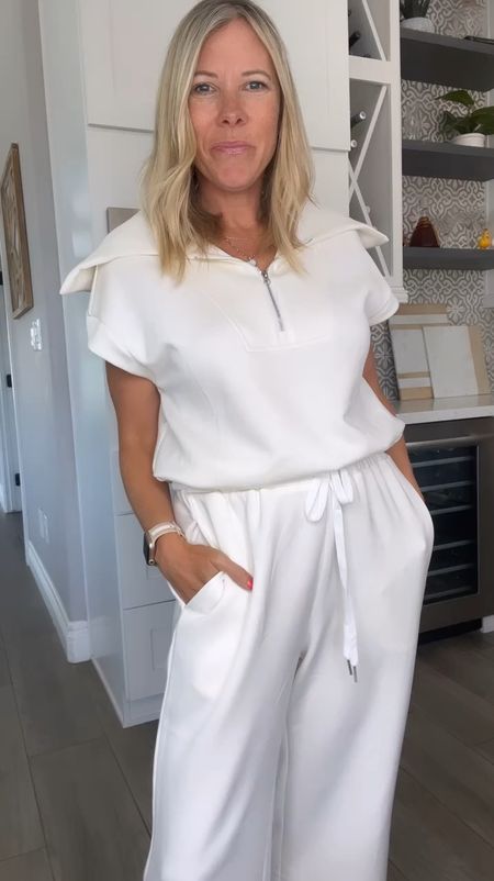 Love this white wide leg air essential set with white sandals. Size small set and size 8 sandals. Amazon fashion travel outfit.

#LTKSeasonal #LTKover40 #LTKfindsunder50