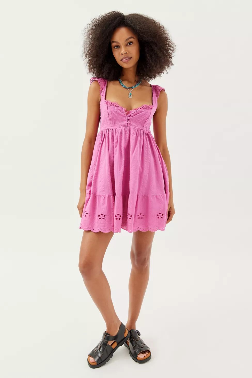 UO Wildflower Lace Babydoll Mini Dress | Urban Outfitters (US and RoW)
